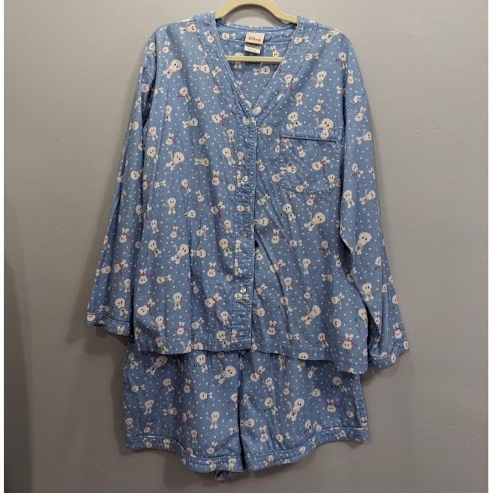 Disney Store Mickey Mouse Snowman Flannel Pajama Set Blue Women‎ L/XL